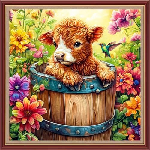 Dooxvey Cross Stitch Kits for Adults Beginners,Full Range of Cross-Stitch Stamped Kits Needlepoint Kits for Beginners Embroidery Kits 11CT Cross Stitch Patterns-Colorful Flower Calf 18x18 inch by DooxveyStampedEmbroideryKit