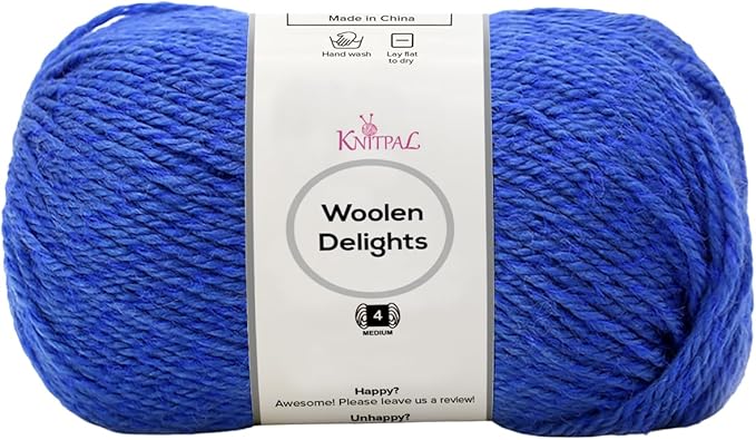 Woolen Delights Soft Wool Yarn for Crocheting, 3-Pack (522Yds / 300G), Free Patterns - #4 Medium Aran/Heavy Worsted Weight Wool Yarn for Knitting - Persian Blue