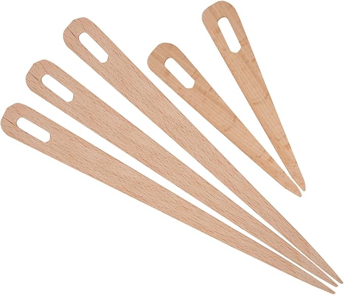 Kodrily 5PCS Weaving Needles, Big Eye Wood Weaving Tools Set, Beech Knitting Fork, DIY Hand Knitting Wood Tool, Portable Needles Weaving Sticks for Crafts Sewing Weaving Yarn