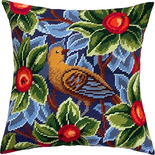 Brvsk Tapestry Embroidery Kit for Adults and Beginners — Bird by William Morris 16″ × 16″ with Clear, Precise Printed Design on Cotton Canvas; Includes 2 Needles, Yarn, and Easy-Read Chart by Brvsk