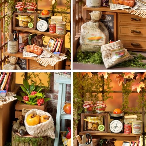 DIY Miniature Dollhouse with LED Lights, Wooden Dollhouse Book Nook Kit for Desktop, Bookshelf Decor, Gifts for Friends, Family (Harvest Season) - Image 3