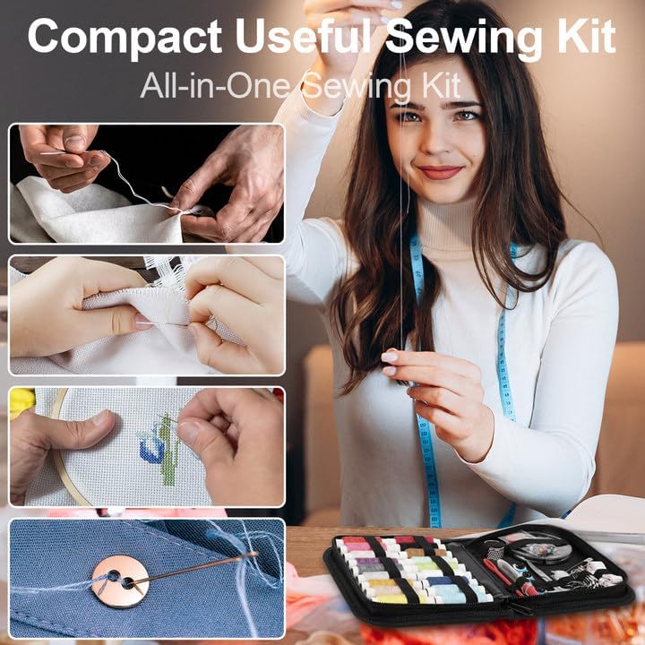 MIXCOOL Sewing Kit for Adults, Beginners, Needle and Thread Kit, Portable Sewing Supplies, Contains Thread, Scissor, Needles, Measuring Tape - Image 6