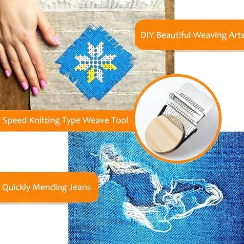 Complete Darning Loom Kit for Clothes Repair & Mini Weaving | Includes Wooden Loom, 14 Needles, Elastic Bands, Stitch Markers | Portable Sewing/Mending Tool for Socks, Sweaters - Image 3