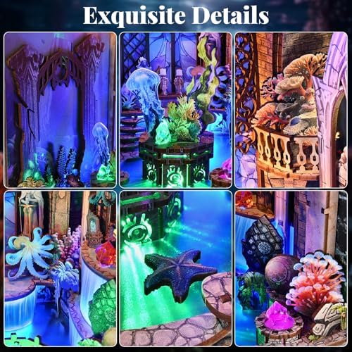fifijoy Book Nook Kit - DIY Miniature Dollhouse for Adults and Teens, 3D Wooden Puzzle Booknook Bookshelf Insert Decor Bookend with LED Light, Creative Gifts for Family, Friends (Atlantis Underwater) - Image 2