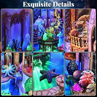fifijoy Book Nook Kit - Atlantis DIY Miniature House Dollhouse Kit for Adults and Teens, 3D Wooden Puzzle Bookend Bookshelf Insert Decor with LED Light, Gifts for Family and Friends - Image 3