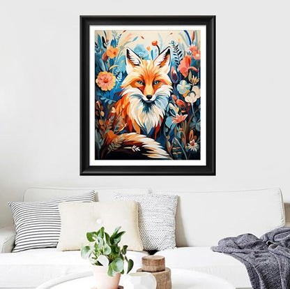 Leczany Cross Stitch Stamped Kit for Adults - Colorful Fox | DIY Embroidery Starter Patterns Craft Kit Needlepoint for Beginner | 11CT, 3 Strands | 13.8x16.9 inches