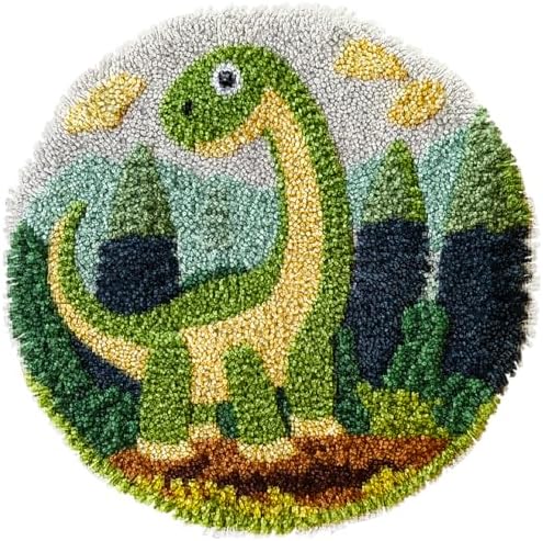 Latch Hook Rug Kit Dinosaur Easy for Beginners Round Shape Carpet Crochet Yarn Craft Mini Rug DIY Hook and Latch Little Tapestry for Home Decor 30x30cm-2 by Unknown