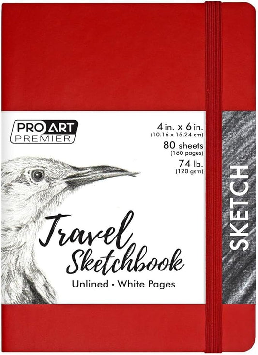 Pro Art Premier Sketch Book Travel 6"x 4" White 74lb Red 80 Sheets, Sketch Book, Sketchbook, Drawing Pad, Pad, Drawing Paper, Art Book, Paper, Sketchbook for