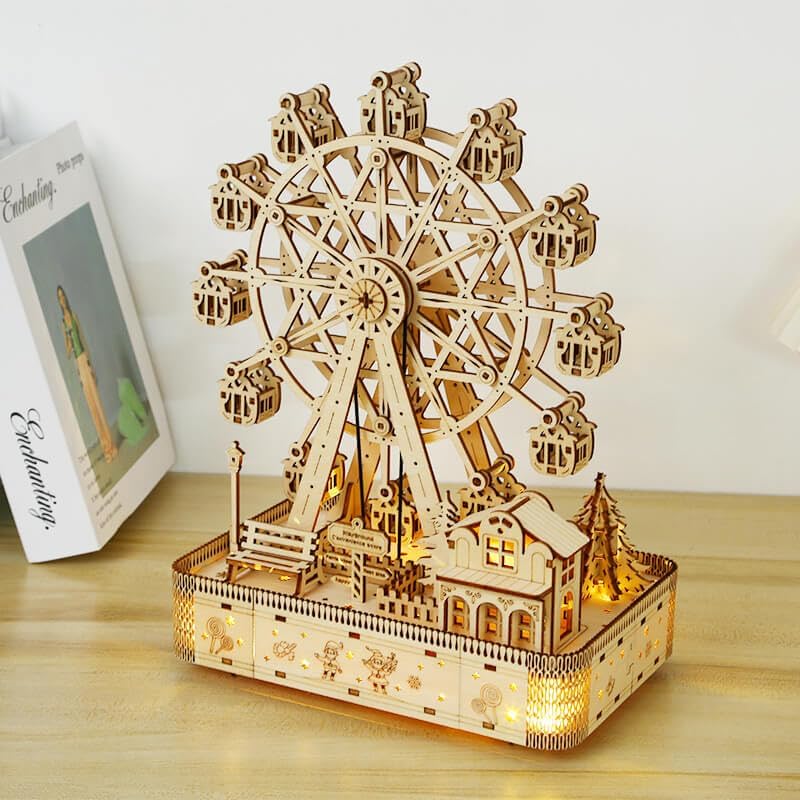 3D Wooden Puzzles for Adults 183pcs LED Light Music Ferris Wheel DIY Wooden Assembly Kit for Teens Home Decor - Image 6