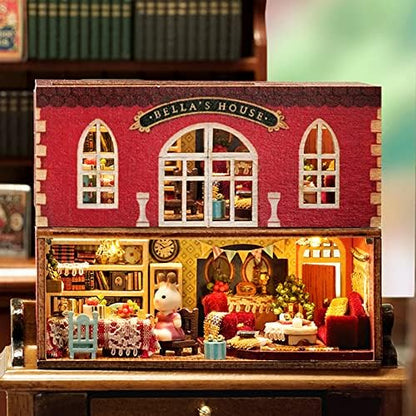 Mini 3D Wooden Doll House Craft Model with LED,DIY Miniature and Furniture Dollhouse Kit,Creative Room Idea for Valentine's Day Birthday Gift (Bella's Living Room) - Image 2