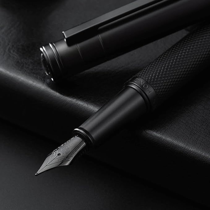 Hongdian Black Forest Fountain Pen Medium Nib Classic Design with Converter and Metal Pen Case Set