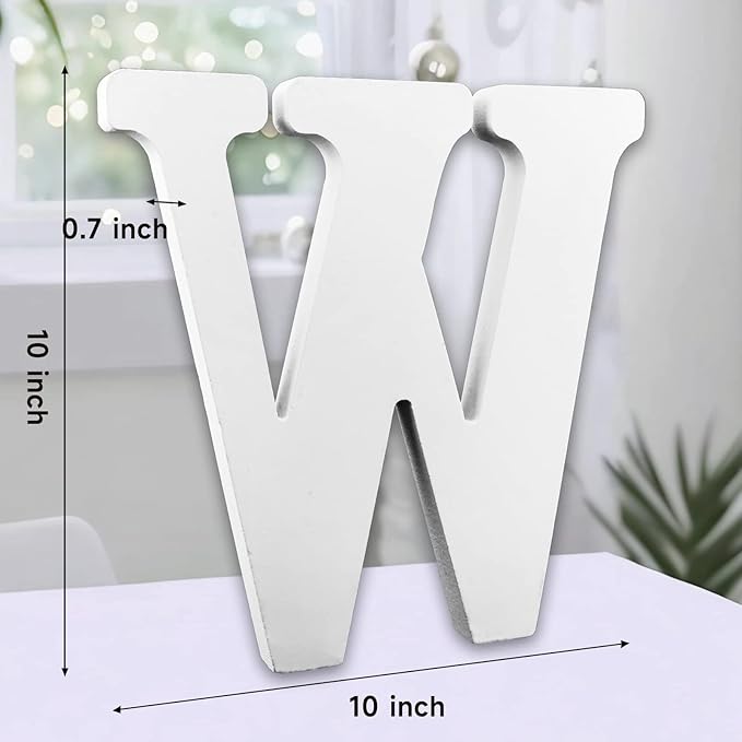 AOCEAN 10 Inch White Big Wood Letters, Unfinished Wooden Letters for Wall Decor Decorative Standing Letters Slices Sign Board Decoration for Craft Home Party Projects (W)