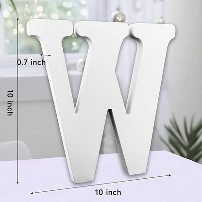 AOCEAN 10 Inch White Big Wood Letters, Unfinished Wooden Letters for Wall Decor Decorative Standing Letters Slices Sign Board Decoration for Craft Home Party Projects (W)