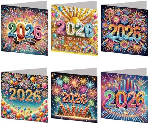 6PCS New Year Diamond Art Painting Greeting Cards Kit with Envelopes - 5D DIY Diamond Art Card Kits for Adults - Handcrafted Postcards for Birthday & Holiday by Unknown