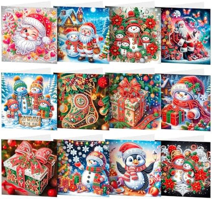 Diamond Art Painting Christmas Cards, 12 Pack DIY 5D Diamond Greeting Cards Kits for Adults Diamond Xmas Greeting Cards with Envelopes Gem Christmas Gift for Families, Friends, Partners by ACSAUMMY