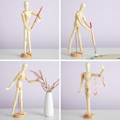 3 Pack Posable Art Figure Model, Flexible Wooden Drawing Mannequin for Artists, Sketching (13 in)