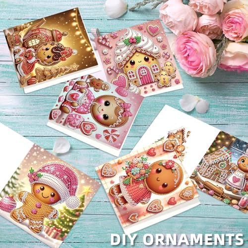 jinglinhh 6pcs Christmas Candy House Gingerbread Man Diamond Art Painting Greeting Cards with Envelopes, DIY Card Making Kits for Adults, Diamond Art Postcards Christmas Cards Craft Gifts - Image 6