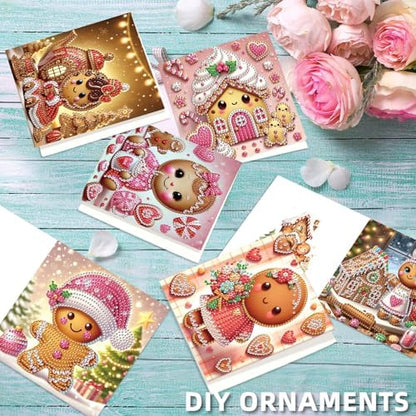 jinglinhh 6pcs Christmas Candy House Gingerbread Man Diamond Art Painting Greeting Cards with Envelopes, DIY Card Making Kits for Adults, Diamond Art Postcards Christmas Cards Craft Gifts - Image 6