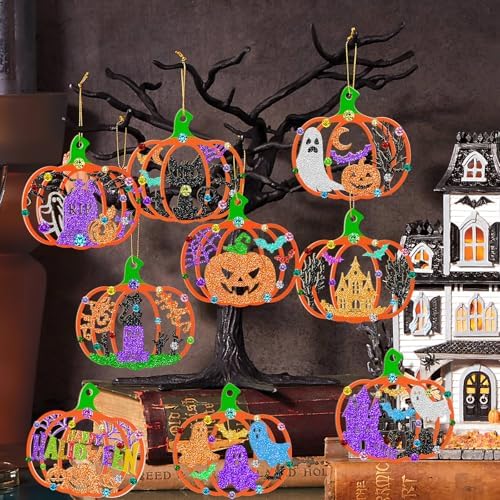 80PCS Wooden Halloween Decoration Pumpkins Ornaments to Paint Happy Halloween Cutouts Unfinished, DIY Blank Unfinished Ghost Spider Web Black Cat Trick or Treat Boo Ornament for Home Crafts Hanging - Image 6