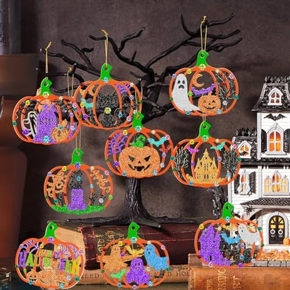 80PCS Wooden Halloween Decoration Pumpkins Ornaments to Paint Happy Halloween Cutouts Unfinished, DIY Blank Unfinished Ghost Spider Web Black Cat Trick or Treat Boo Ornament for Home Crafts Hanging - Image 6