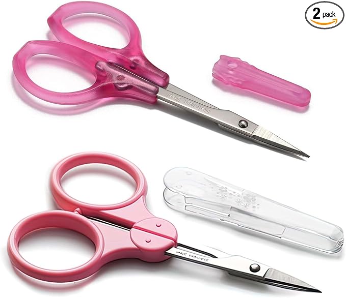 Precision Small Craft Scissors for Paper Cutting, Tiny Travel Scissors Tsa Compliant with Cover, Sharp Small Scissors all Purpose, Straight Fine Tips Mini Sewing Scissors Set, Pink, Burgundy