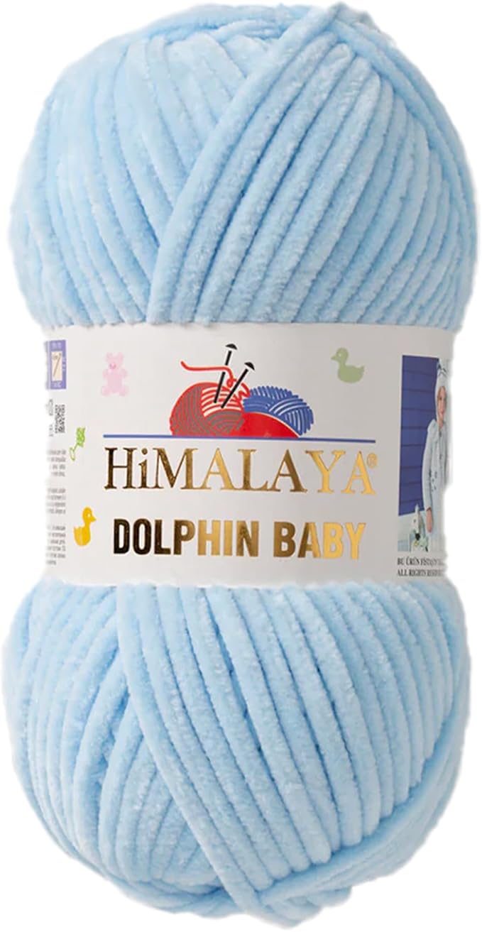 1 Skein/Pack Himalaya Dolphin Baby Chenille Yarn, Each Ball 100 gr (3.5 oz), 120 m (132 Yards), 100% Polyester, Super Bulky Baby Blanket Velvet Amigurumi Yarn, 80306 - Ice Blue
