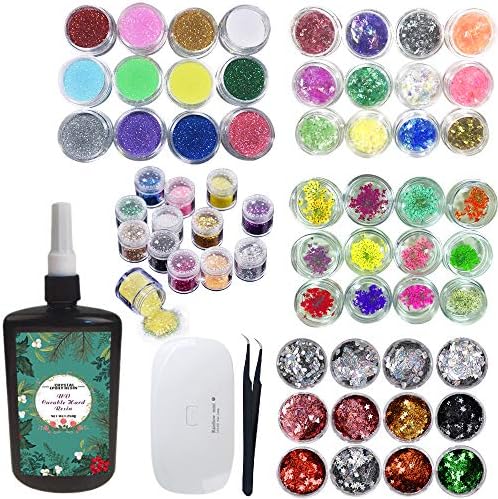 250ml Epoxy Resin UV Crystal Clear Transparent 60 Decorations Glitters Dried Flowers Glassine, Epoxy Kit for Resin Crafts Jewelry Making by VidaRosa