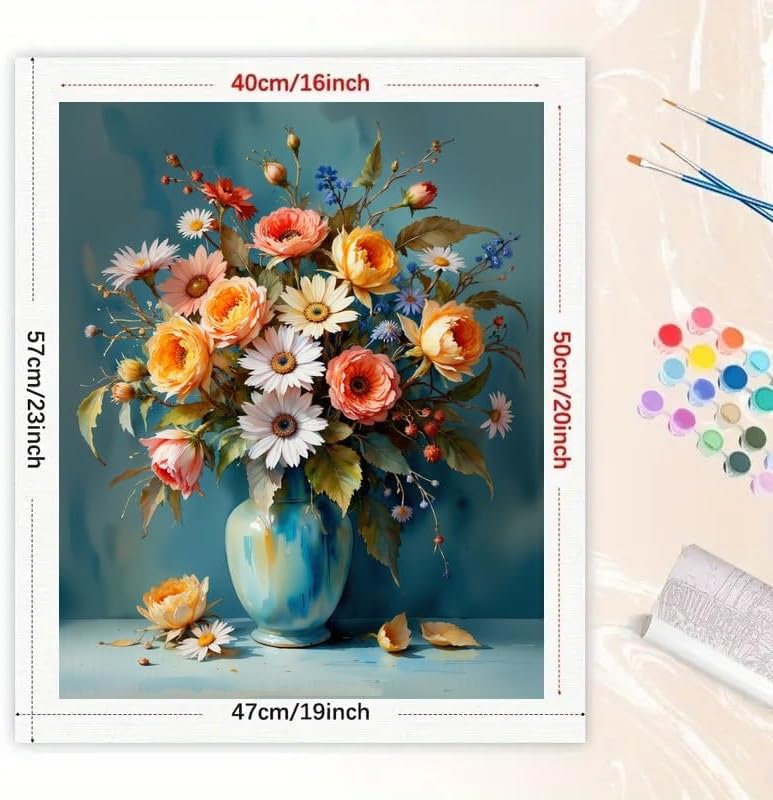 Flower Bouquet Paint by Numbers Kit for Adults - DIY Mixed Flowers in Ceramic Vase Painting on Canvas 16x20 Inches, Acrylic Paint Set, Suitable for Beginners, Art for Home Decoration or Gifts - Image 2