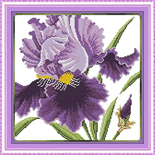 ITSTITCH Stamped Cross Stitch Kits for Beginners Full Range of Crossstitching Preprinted Pattern Kids or Adults, Embroidery Needlepoint Starter 14CT 2 Strands-Purple Blossoms,13''x13'' by ITSTITCH