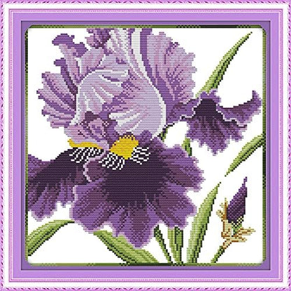 ITSTITCH Stamped Cross Stitch Kits for Beginners Full Range of Crossstitching Preprinted Pattern Kids or Adults, Embroidery Needlepoint Starter 14CT 2 Strands-Purple Blossoms,13''x13'' by ITSTITCH
