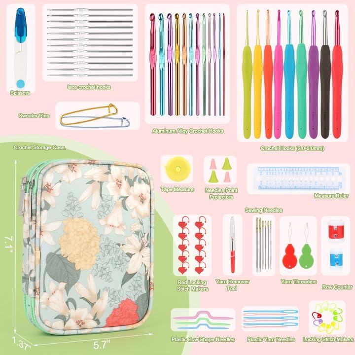 Katech 85 pcs Crochet Hooks Kit Knitting Accessories with Crochet Case, Small Sizes Crochet Hooks for Knitting Lace Yarn, Colorful Ergonomic Crochet Needles Set for Making Sweater, Bag and Hat (Green) - Image 2