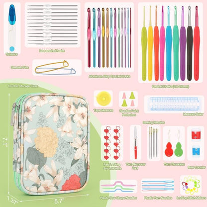 Katech 85 pcs Crochet Hooks Kit Knitting Accessories with Crochet Case, Small Sizes Crochet Hooks for Knitting Lace Yarn, Colorful Ergonomic Crochet Needles Set for Making Sweater, Bag and Hat (Green) - Image 2