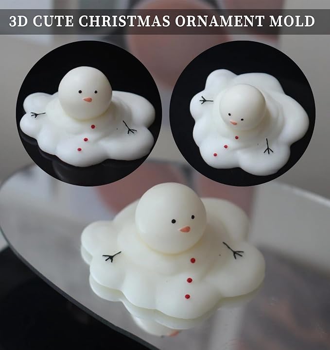 Wehous 2PCS Christmas Candle Molds, Cute Melting Snowman 3D Resin Mold for Making, Ornament for Soap Wax Epoxy Resin Cake Chocolate Decoration