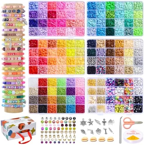 Ilootm Friendship Bracelet Making Kit, 16800pcs Beads for Jewelry Making, 96 Colors Polymer Clay Beads & 24 Colors Glass Seed Beads, 400 Letter Beads, DIY Crafts Gifts for Girls & Adults by Ilootm