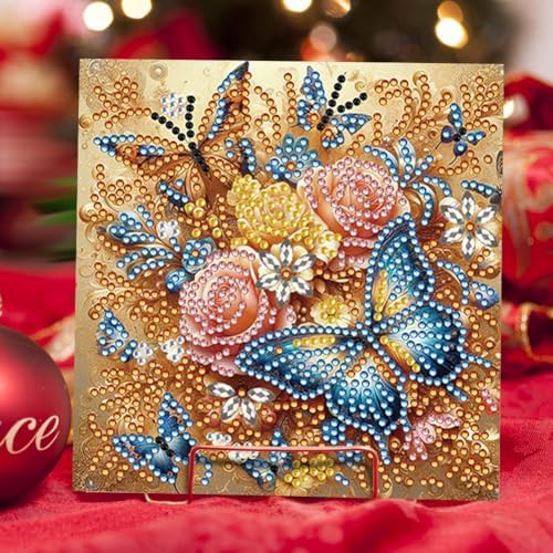 jinglinhh 6pcs Diamond Art Painting Butterfly Gem Yellow Rose Flowers Greeting Cards with Envelopes, DIY Card Making Kits for Adults, Diamond Art Postcards Holiday Cards Craft Gifts - Image 4