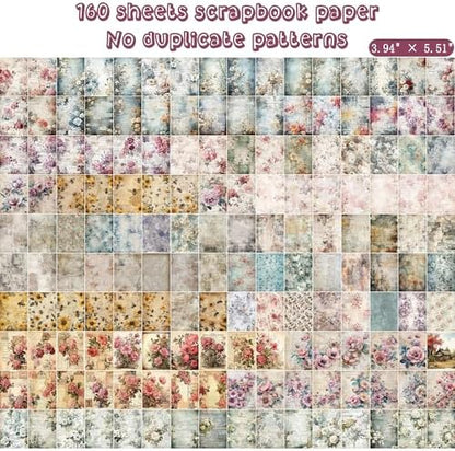 160 Sheets Vintage Flower Scrapbook Paper, Junk Journal Supplies, Purple Pink Flowers with Cursive Script No Repeating Perfect for Junk Journal DIY Cards Craft Albums Scrapbooking Supplies (Purple) - Image 2