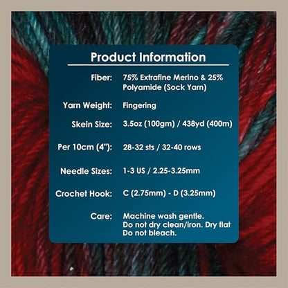 KnitPro Symfonie Hand Dyed Yarn | Extra Fine Merino Wool & Polyamide Blend for Knitting & Crocheting, Fingering Weight, Oeko-TEX Certified 400m, 100g Skein | Terra Variegated Old Delhi