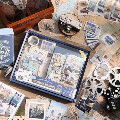 emmoolife Scrapbooking Supplies Kit, Daily Life World Travel Scrapbook Kit for Bullet Junk Journal, Stationery, A6 Grid Notebook, DIY Journaling Supplies, Birthday Craft Gift Teen Women - Image 5