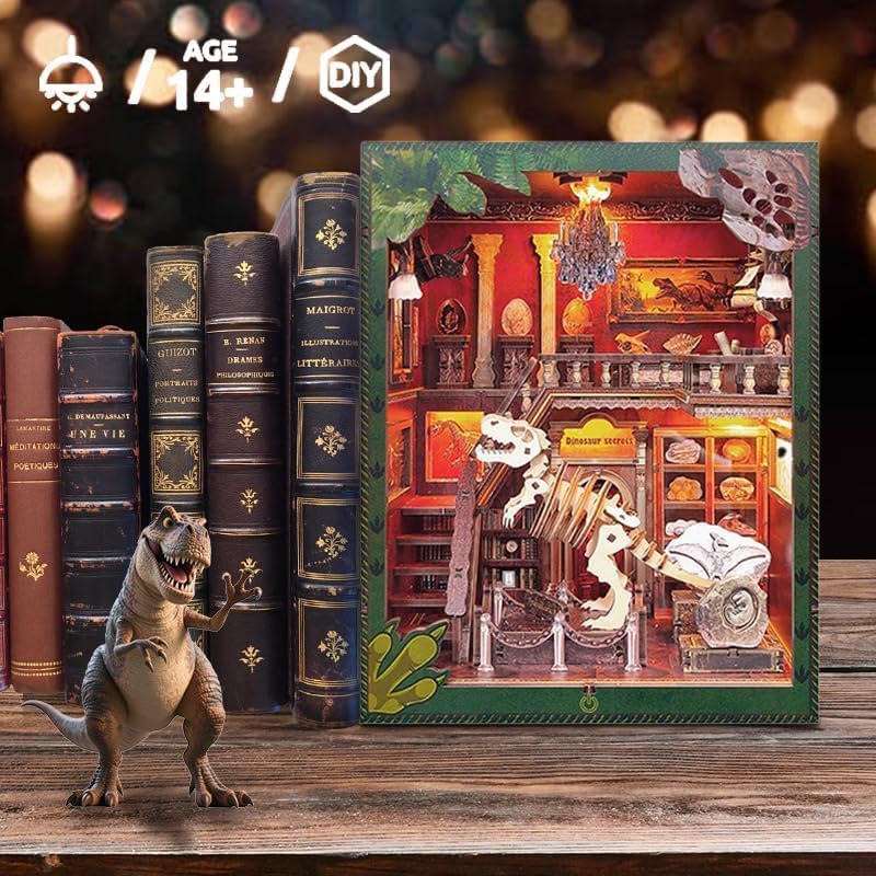 DIY Book Nook Kit, 3D Wooden Puzzle Miniature House Kit Adult, Dinosaur - Image 5