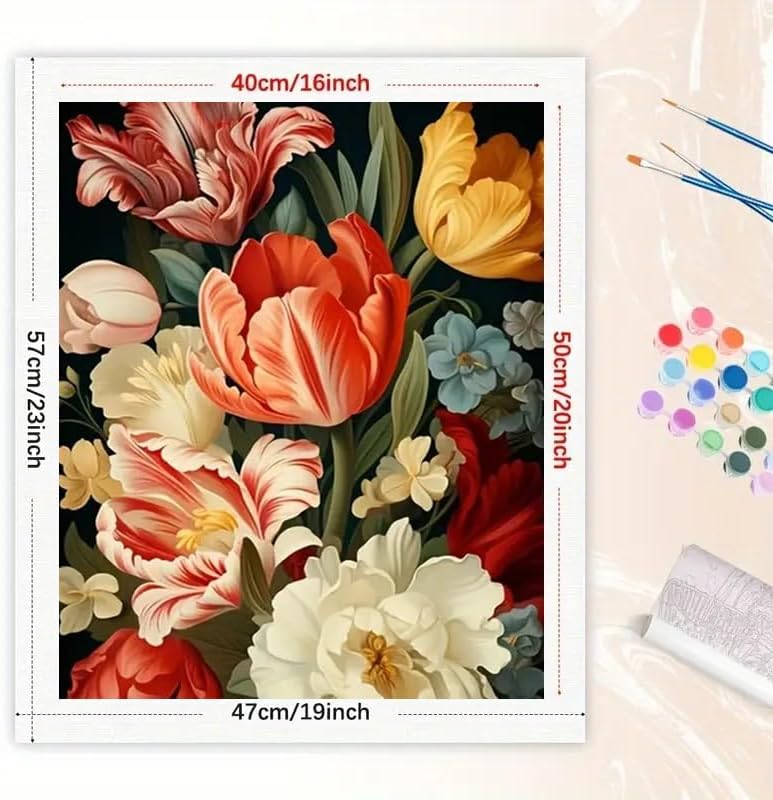 TAOPAOLAB Floral Paint by Numbers Kit for Adults - DIY Colorful Flower Bouquet Painting on Canvas 16x20 Inches, Acrylic Paint Set, Suitable for Beginners, Botanical Art for Home Decoration or Gifts - Image 2