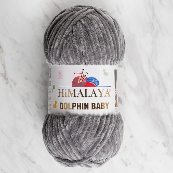 4 Skein/Pack Himalaya Dolphin Baby Chenille Yarn, Each Ball 100 gr (3.5 oz), 120 m (132 Yards), 100% Polyester, Super Bulky Baby Blanket Velvet Amigurumi Yarn, 80369 - Dark Gray