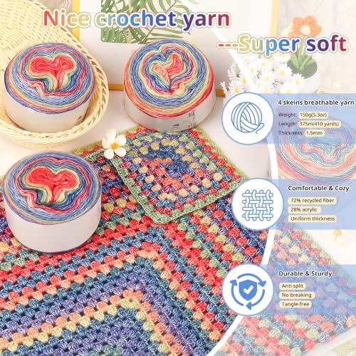 Coopay Crochet Kit for Beginners Granny Square Crochet Blanket Kit - Image 2