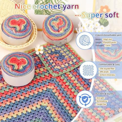 Coopay Crochet Kit for Beginners Granny Square Crochet Blanket Kit - Image 2