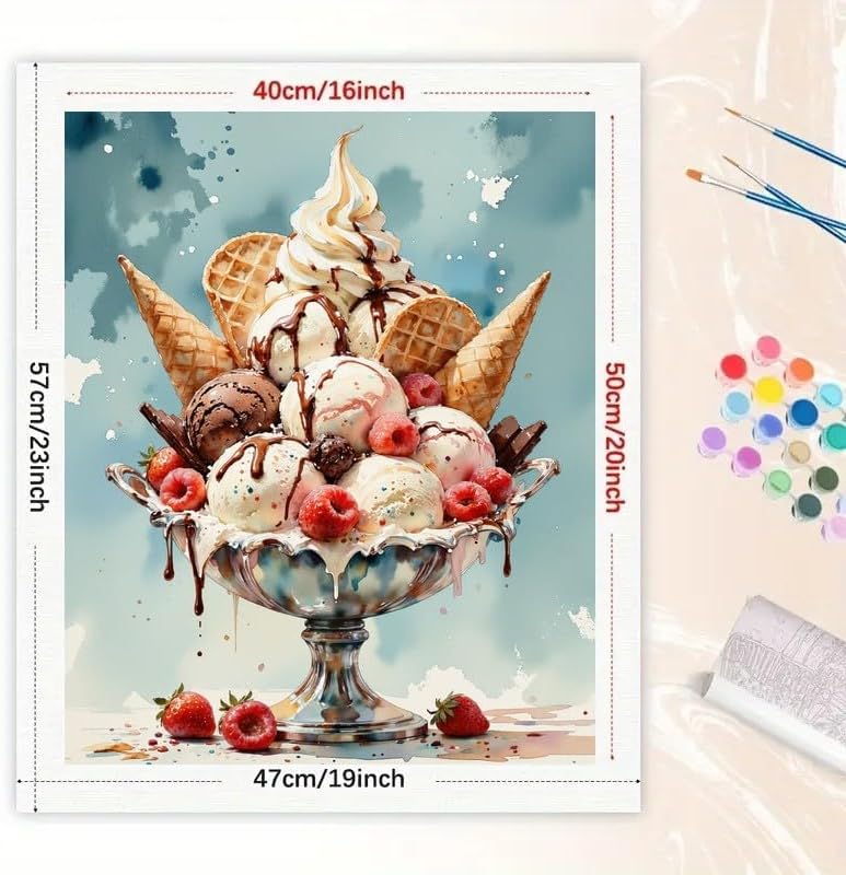 Dessert Art Paint by Numbers Kit for Adults - DIY Ice Cream Sundae with Berries and Waffles Painting on Canvas 16×20 Inches, Acrylic Paint Set for Beginners, Art for Home Decoration or Gifts - Image 2