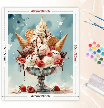 Dessert Art Paint by Numbers Kit for Adults - DIY Ice Cream Sundae with Berries and Waffles Painting on Canvas 16×20 Inches, Acrylic Paint Set for Beginners, Art for Home Decoration or Gifts - Image 2