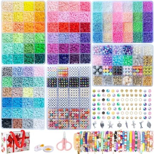 6 Box Friendship Bracelet Making Kit, Clay & Letter Beads with Charms by SJZWSD