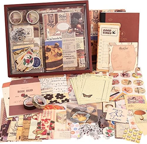 emmoolife 348 Pcs Scrapbooking Supplies Kit, Vintage Aesthetic Scrapbook Kit for Bullet Junk Journal, Stationery, A6 Grid Notebook, DIY Journaling Supplies, Birthday Craft Gift for Teen Girl Women by emmoolife