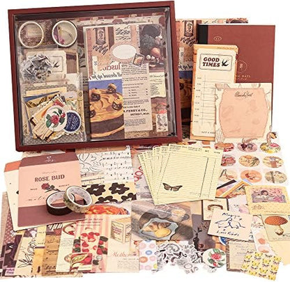 emmoolife 348 Pcs Scrapbooking Supplies Kit, Vintage Aesthetic Scrapbook Kit for Bullet Junk Journal, Stationery, A6 Grid Notebook, DIY Journaling Supplies, Birthday Craft Gift for Teen Girl Women by emmoolife