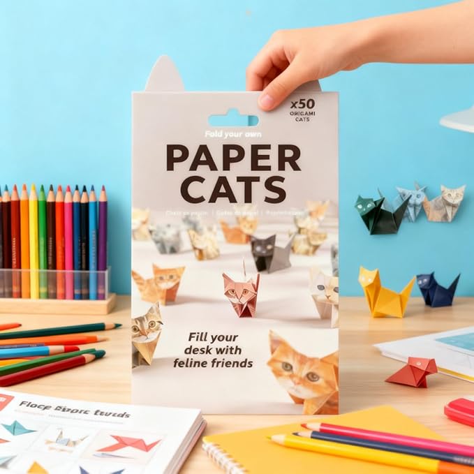2PCS DIY Craft Set with Pre-printed Sheets - Paper Cats Origami Kit, Fold Your Own Cat & Dog Paper Art, Creative Desk Decor for Beginners