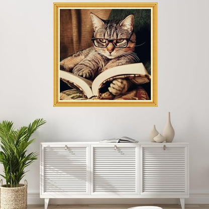 Joyhoor Stamped Cross Stitch Kits for Beginners Needlepoint Kits for Adults Embroidery Kits 11CT Counted Cross Stitch Kits Printed Embroidery Pattern- Cat Reading 18x18 inch